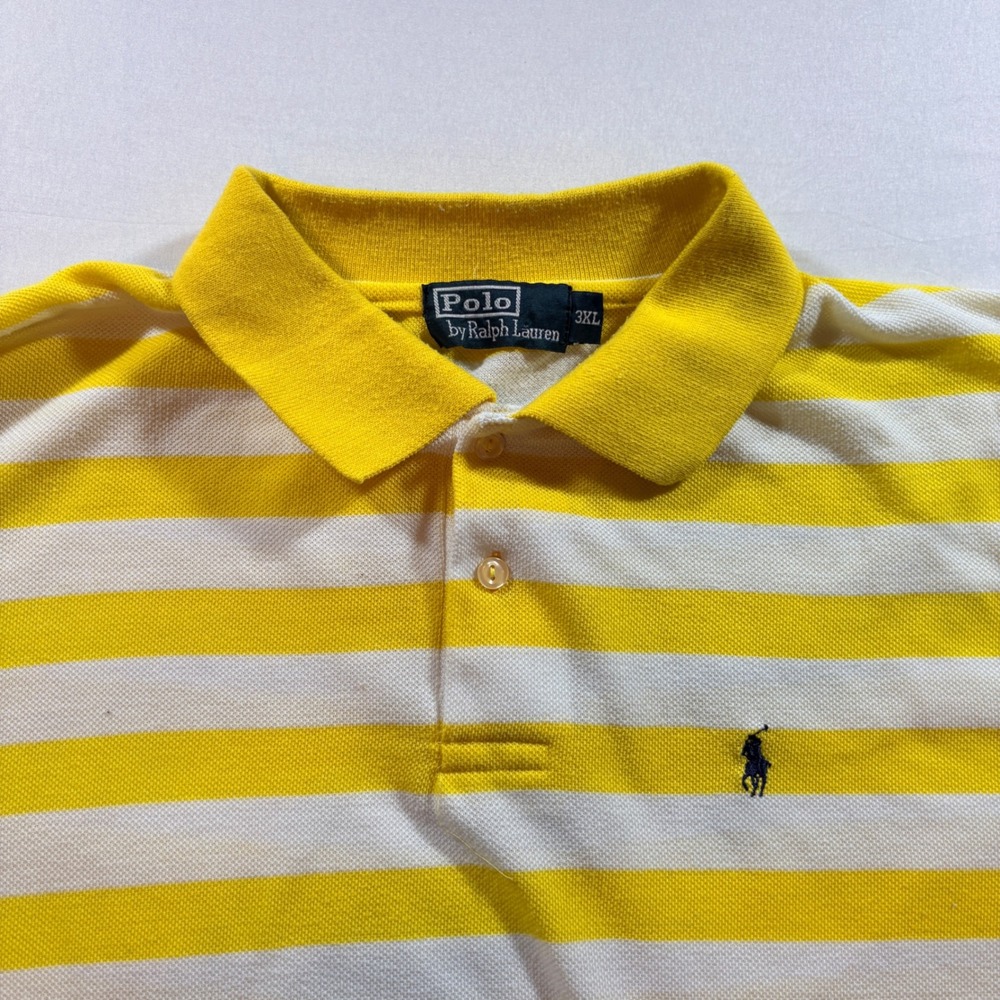 Polo Ralph Lauren Polo Shirt Mens 3XL Yellow White Striped Short Sleeve Cotton